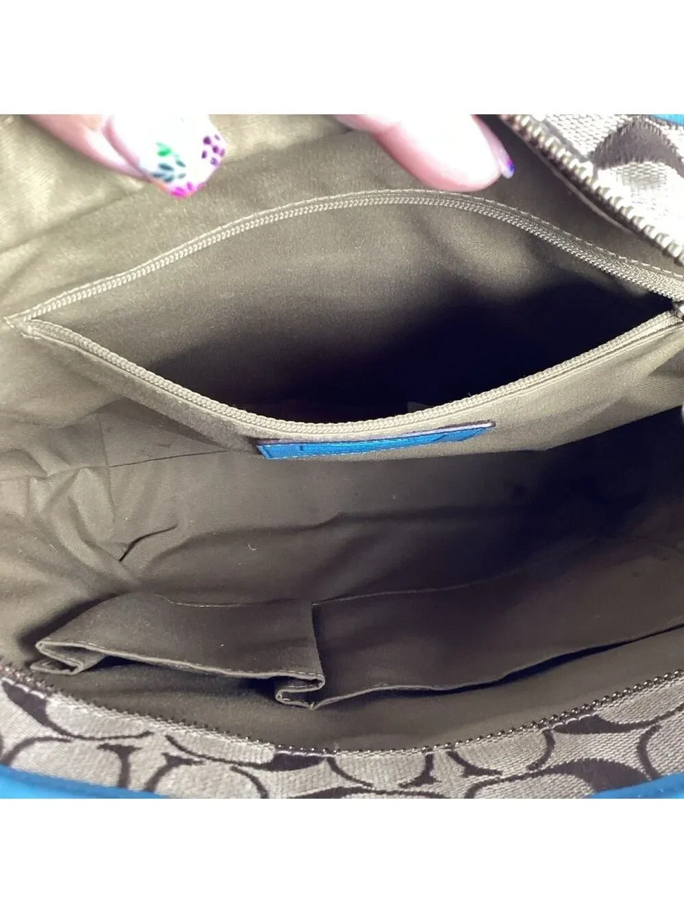 Coach Y2K Signature Gallery Shoulder Bag Teal Blue Tan Brown‎ Tote Leather Lapto
